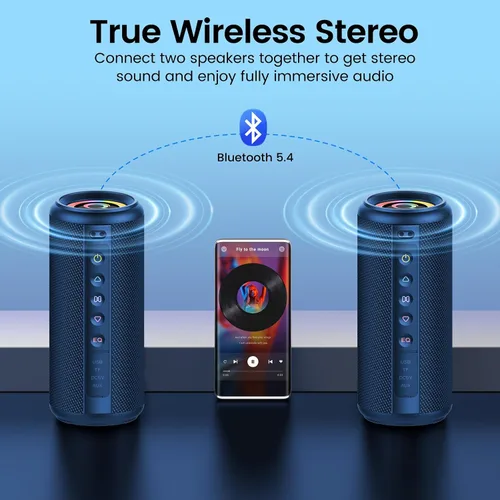 Vista 4 de Altavoz Bluetooth portátil, altavoz inalámbrico de 20W con sonido estéreo Azul