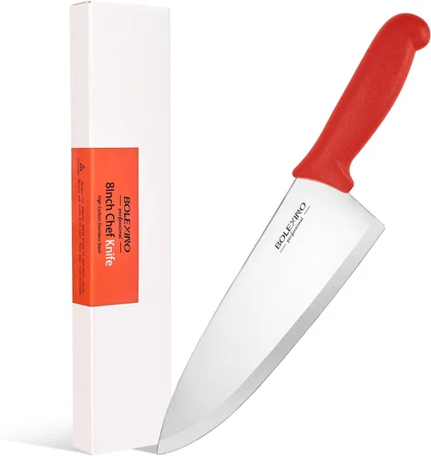 Vista 9 de Cuchillo de chef japonés de acero inoxidable de alto carbono de 8 pulgadas, cuchillo de cocina profesional extra afilado y ancho con mango