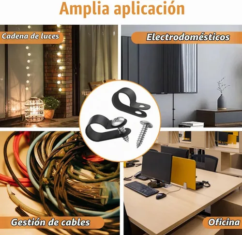 Vista 5 de mankk 50 clips de luz de cuerda de 1/2 pulgada, clips de montaje estilo P, abrazaderas de cable de plástico con cabeza plana de acero inoxidable