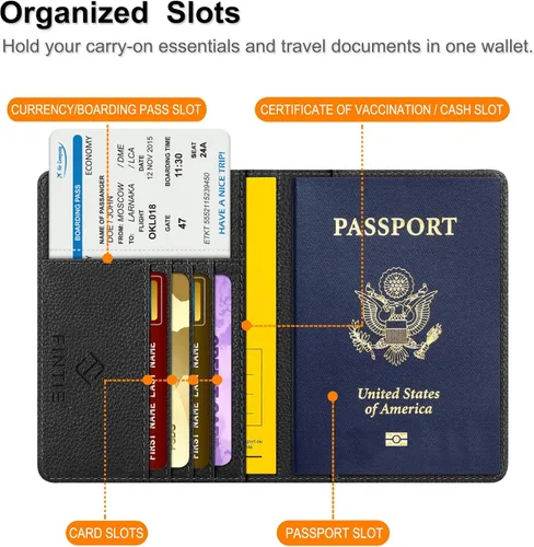 Vista 3 de Fintie - Funda para pasaporte, billetera de viaje delgada con bloqueo RFID, estuche para tarjetas, protector para pasaporte, elementos esenciales