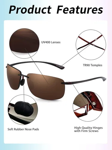 Vista 2 de JIM HALO Lentes de sol deportivos para hombres y mujeres, TR90 sin montura para correr, pescar, ciclismo, conducción