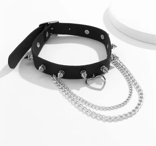 Vista 4 de Collar con colgante para mujer, collar de moda para adolescentes, gargantilla, remaches, amor gótico, corazón suave para mujer, cadena de cuello