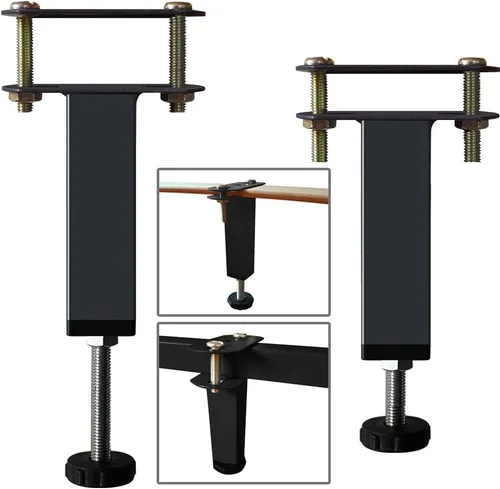 Vista 8 de Patas de soporte de metal para muebles, altura ajustable, marco central de cama resistente, elevadores de pies para plataforma Queen/King, piezas
