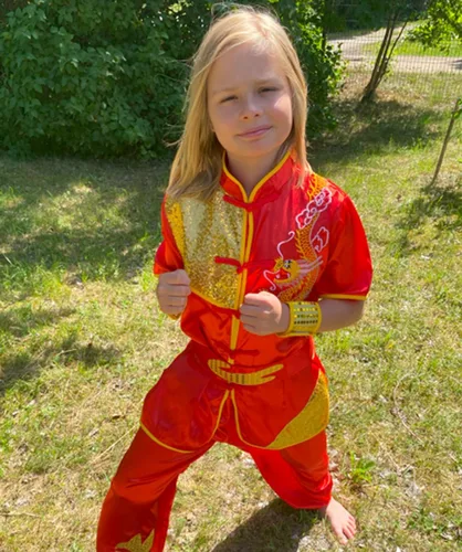 Vista 4 de Conjunto de uniforme chino de Kung Fu Maestro Tai Chi Dragón Chino para niños y niñas