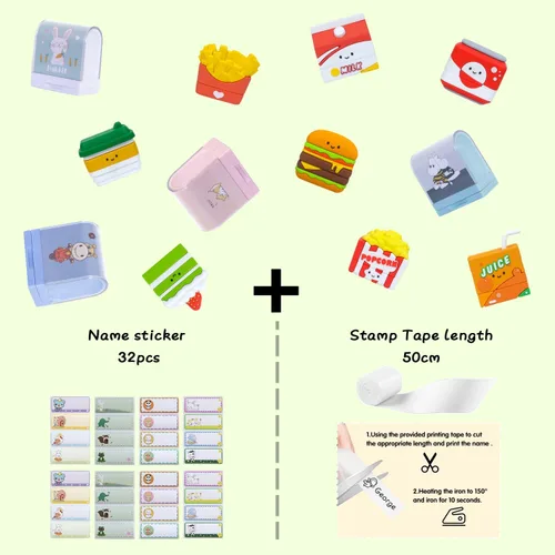 Vista 3 de Sello personalizado con nombre para niños, impermeable, juego de sellos de ropa 6 en 1