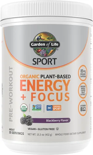 Vista 7 de Garden of Life Sport - Polvo orgánico a base de plantas Energy + Focus para antes de entrenar, sabor zarzamora. Preentrenamiento limpio con 3 oz