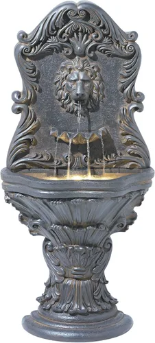Vista 8 de Royal Lions Head - Fuente de suelo italiana grande de 51 pulgadas de alto para decoración al aire libre de piedra sintética con estatua de luz