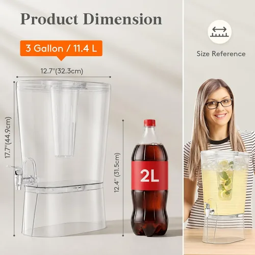 Vista 2 de Lifewit Dispensador de bebidas de 3 galones con infusor de frutas y grifo a