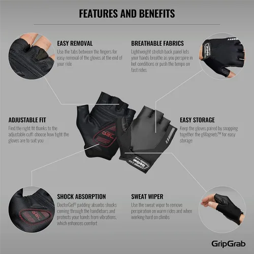 Vista 2 de GripGrab ProGel - Guantes acolchados de medio dedo para ciclismo de verano, guantes de ciclismo para hombres, guantes de ciclismo sin dedos