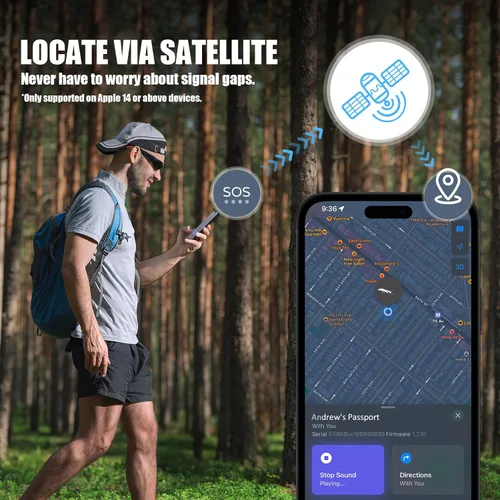 Vista 4 de Coredy Soporte para pasaporte con rastreador Bluetooth, funciona con Apple Find My (solo iOS), cubierta de pasaporte localizada, indicador de sonido