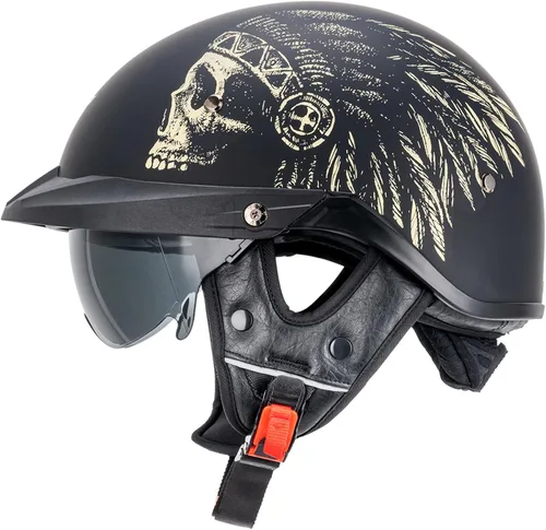 Vista 11 de VCOROS VHF04 - Casco de motocicleta para adultos, estilo retro, con cara abierta Adult Vintage Cruiser Motorcycle Helmet Retractable Sun Visor DOT