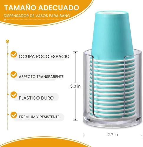 Vista 2 de AOZITA Dispensador de tazas para baño, paquete de 2 portavasos para enjuague bucal, portavasos pequeños desechables de papel para enjuagar tazas