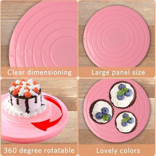 Vista 5 de 2 mini tocadiscos para tartas de 5.5 pulgadas, soporte giratorio de 360 grados, base giratoria de postre para pasteles para decoración de cupcakes