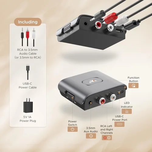 Vista 6 de WARRKY Receptor de Audio Bluetooth para Estéreo Doméstico RCA y Jack de Audio de 3.5mm, Adaptador de Audio Bluetooth para Altavoces, Funciona