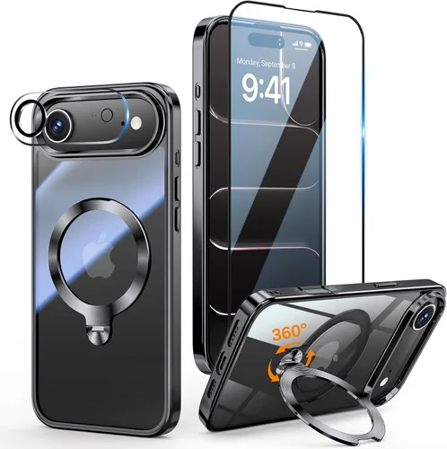 Vista 26 de [Protección Tri-Shield] Funda para iPhone 13 Pro con soporte giratorio de 360° compatible con MagSafe [anillo magnético de CD)