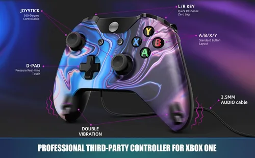 Vista 3 de Isferch Wireless Controller Compatible with Xbox One Design Blue & Purple Swirl Model for All Xbox One Models, Series XS and PC Windows with 3.5mm