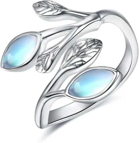 Vista 10 de Anillos de hoja para mujer 925 Anillos de plata de ley con piedra de nacimiento de hoja Anillos abiertos ajustables Anillos de promesa Anillos