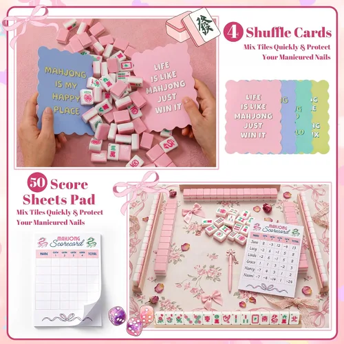 Vista 6 de American Mahjong Tile Set, 1.2 en 166 Pink Travel mah jongg juegos Rosa