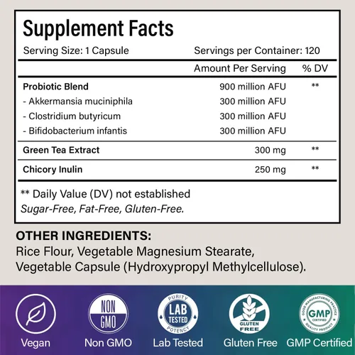 Vista 5 de FloraBliss 900 millones de AFU de Akkermansia, Clostridium, Bifidobacterium