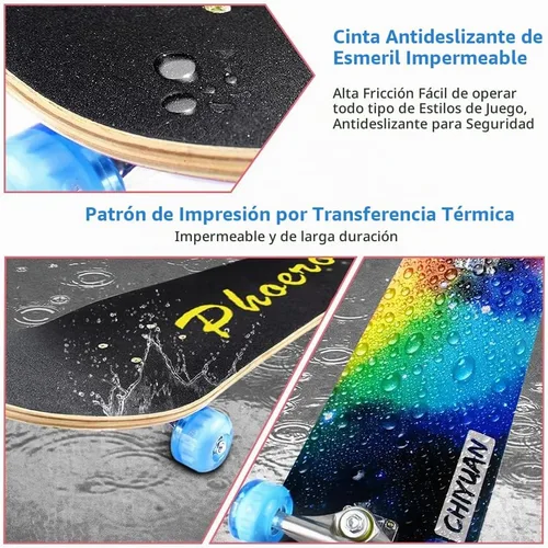 Vista 5 de PHOEROS Complete Skateboards- Standard Skateboards for Beginners Kids Boys noche skaype