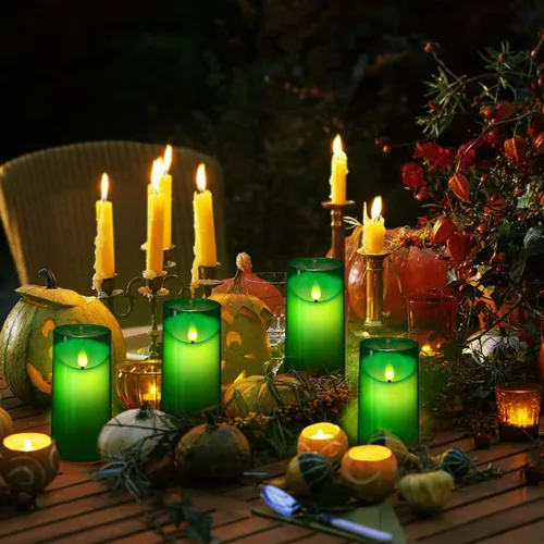 Vista 5 de NURADA Velas parpadeantes sin llama de 3 x 6 pulgadas Velas LED de vidrio irrompible con pilar Velas de acrílico con control remoto y temporizador