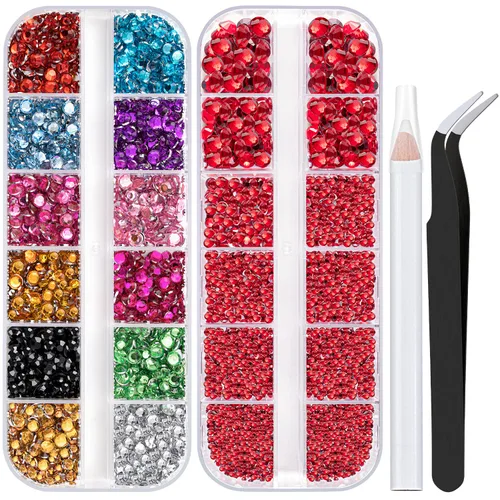 Vista 15 de Dos paquetes de diamantes de imitación de parte trasera plana, 4520 piezas de diamantes de imitación coloridos para arte de uñas, cristal colorido +