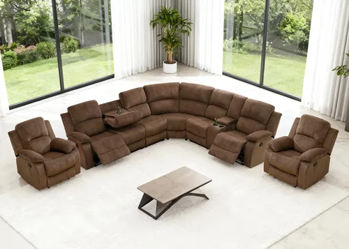 Vista 8 de Juego de sofá seccional reclinable manual, juegos de muebles de sala de estar, sofá seccional en forma de L y 2 sillas, cómodo sofá reclinable