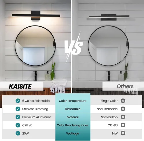 Vista 5 de KAISITE Luz de Baño Moderna Negra - Lámpara de Tocador LED Regulable de 5CCT de 24 Pulgadas para Espejo