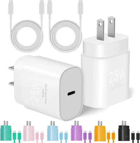 Vista 10 de Cargador tipo C de carga rápida, paquete de 2 [3.05m y 1.83m] cable USB C largo con bloque de cargador súper rápido de 25W para teléfono compatible