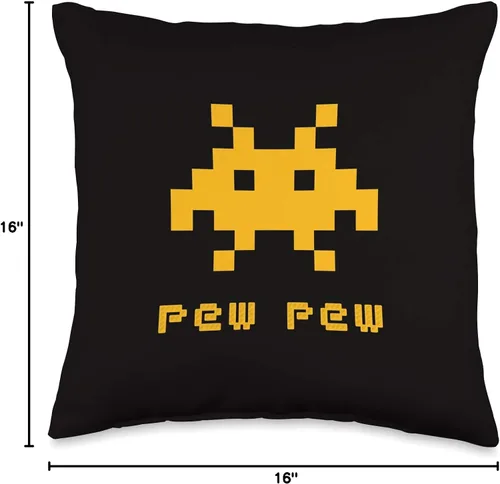 Vista 4 de Geeks and Gamers Alien Invaders Pew Space - Almohada de regalo de videojuegos retro de 8 bits, 15.7 x 15.7 in, multicolor