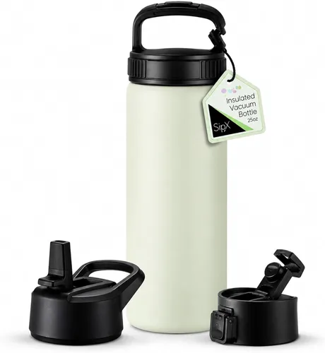 Vista 55 de SIPX™ Botella de Agua Aislada de 18 oz con 3 Tapas – Acero Inoxidable a Prueba de Fugas, Triple Aislamiento – Frío 24 Horas/Caliente 12 Horas – Negro