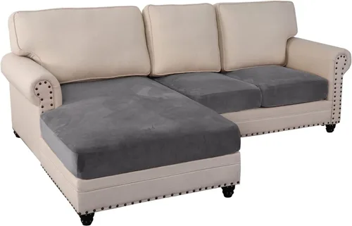 Vista 16 de Fundas de cojín de terciopelo elástico de 3 piezas para sofá en forma de L, funda de diván, protector de muebles para sofá seccional Negro
