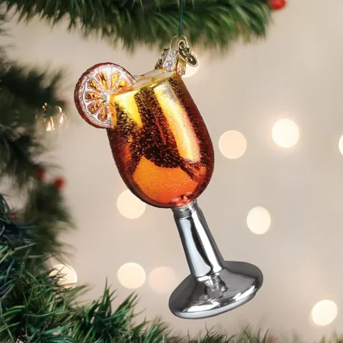Vista 2 de Old World Christmas - Adorno de vidrio soplado Aperol Spritz para árbol de Navidad, decoración festiva artesanal, colección de bebidas para adultos