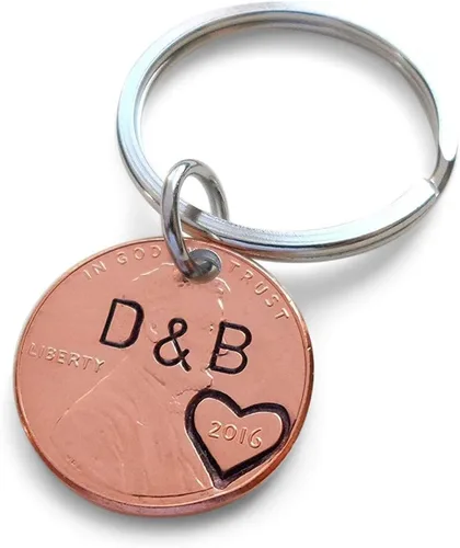 Vista 4 de Custom Penny Keychain With Rose Gold Infinity Charm, Anniversary Keychain for Husband, Wife, Boyfriend, Girlfriend, Couples Key Chain