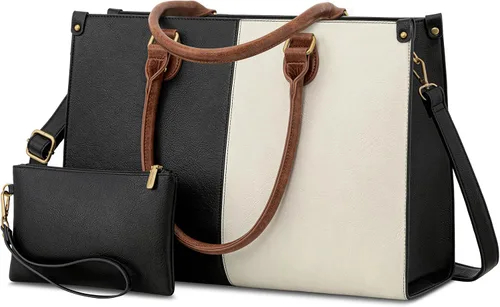 Vista 11 de LOVEVOOK - Bolsa de mano para laptop para mujer, bolsa de trabajo profesional de 15.6 pulgadas con embrague a juego, bolsa de cuero vintage