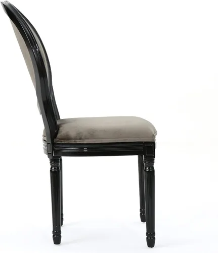 Vista 9 de Christopher Knight Home Camille - Sillas de comedor tradicionales de terciopelo, juego de 2 piezas, gris/negro brillante