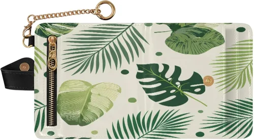 Vista 2 de Nander Green Leaf Small Wallet Women RFID Blocking Soft Leather Small Slim Thin Credit Card Wallet with Card Slots ID Window Zipper Coin Purse