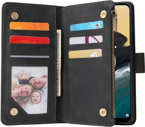 Vista 7 de Asuwish Compatible con Nokia G400 5G, protector de pantalla de vidrio templado y cubierta abatible de cuero, soporte para tarjetas, accesorios