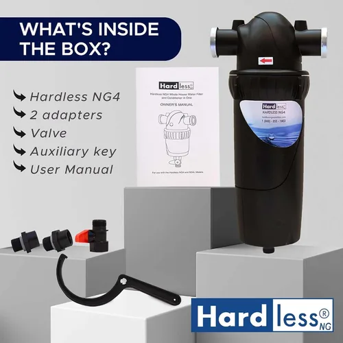 Vista 3 de Hardless NG4L Filtro de agua para toda la casa – Dispositivo de ablandamiento sin sal – Reduce la cal, los sedimentos y más – Compacto, fácil