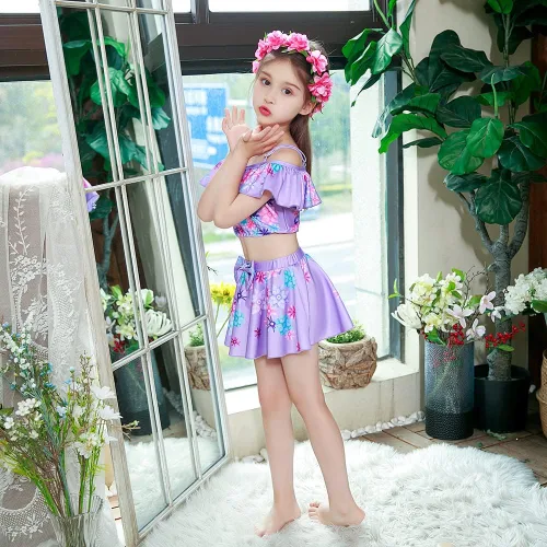 Vista 3 de Traje de baño Mirabel para niños traje de baño Isabela para niñas traje de baño con hombros descubiertos traje de baño con volantes dos piezas