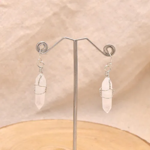 Vista 43 de Pendientes de cristal de punta envuelta en alambre de piedra pulida para mujer Reiki Energy Healing