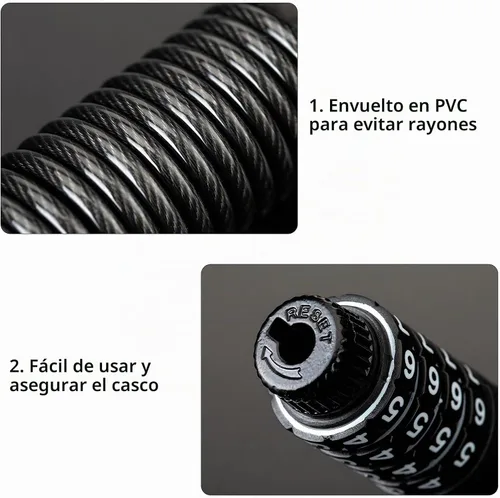 Vista 3 de ROCKBROS Cerradura de casco de motocicleta con bloqueo de cable retráctil de 4 dígitos para bicicletas, cochecitos, equipaje