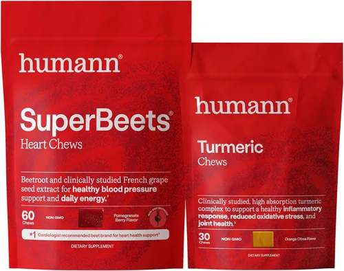 Vista 2 de Humann SuperBeets Masticables para el Corazón y Masticables de Cúrcuma, Suplemento de Remolacha y Cúrcuma, Complejo de Curcumina de Alta Absorción