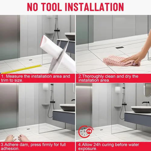Vista 7 de Presa de agua plegable para umbral de ducha, barrera de silicona autoadhesiva de 39 pulgadas para separación en seco y húmedo, protector flexible