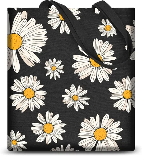 Vista 9 de AUSVKAI Bolsa de lona estética para mujer, lindas bolsas de algodón reutilizables de tela para la universidad, compras, playa, comestibles, regalos