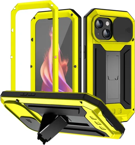 Vista 18 de Simicoo Funda compatible con iPhone 14 con protector de cámara de pantalla con función atril, resistente al agua, de metal militar, resistente