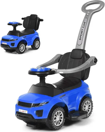 Vista 12 de Costzon 3 en 1 Coche de Paseo y Empuje, Carriola Deslizante con Bocina, Música, Luz, Almacenamiento Bajo el Asiento, Mango Parental, Barreras