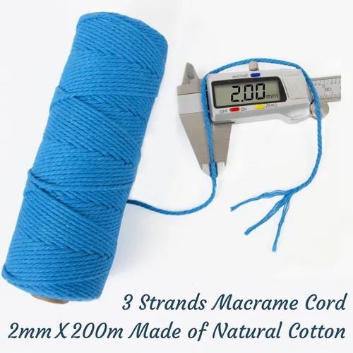 Vista 2 de Cordón de macramé de 0.079 pulgadas, cuerda de algodón natural de 109 yardas, hilo de cuerda de macramé para manualidades, ganchos de pared
