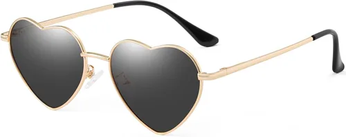 Vista 3 de Gafas de sol polarizadas con forma de corazón para mujer, con marco de metal, protección UV, A1 marco dorado lente rosa