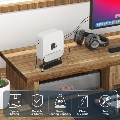 Vista 4 de Likesing Soporte de escritorio vertical de acrílico transparente para Mac mini M4/M4 Pro 2024, soporte para Mac mini M4 con ranura de almacenamiento